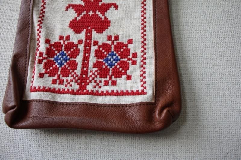 クロスステッチ❤︎本革持ち手トートバッグ】ハンドメイド