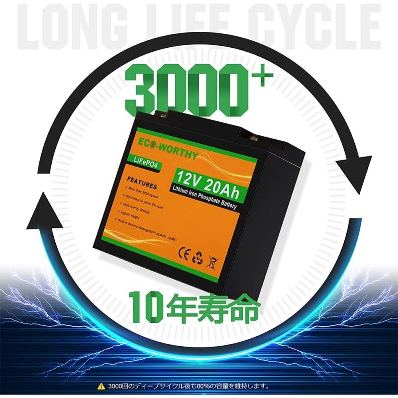 3000回使える 20AH リチウムイオンバッテリー 12V 256Wh 3000回使える 20AH リチウムイオンバッテリー 12V 256Wh