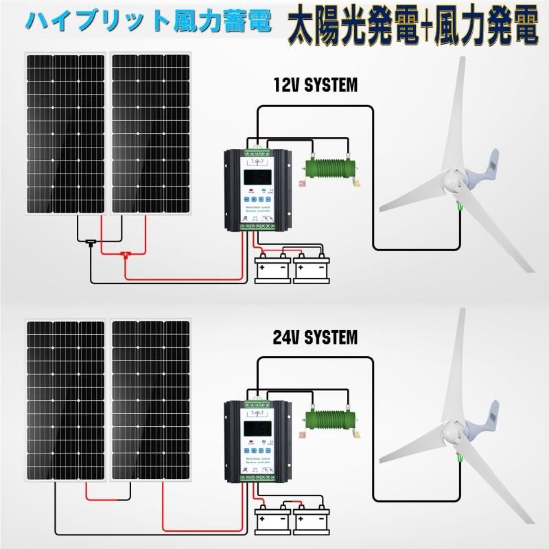 風力発電、ハイブリット風力発電ソーラー600Wキットセット、雨の 風力発電、ハイブリット風力発電ソーラー600Wキットセット、雨の