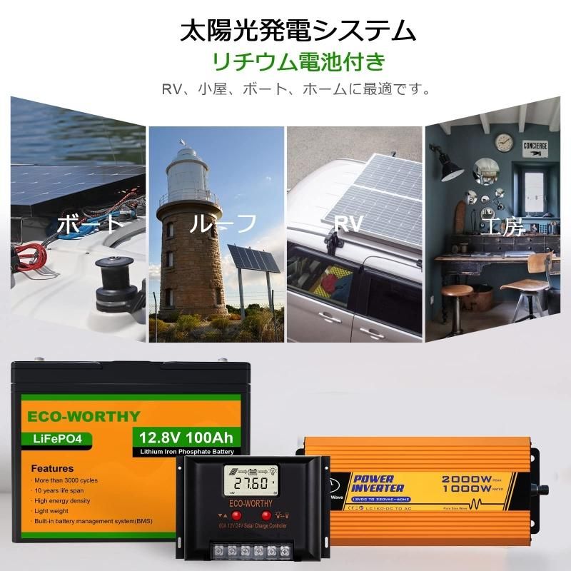 800W ソーラーパネルキット 太陽光発電 キット 単結晶 60A