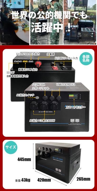 走行充電器付 ポータブル電源 KAIBUTSUシリーズ 3072Wh AC出力
