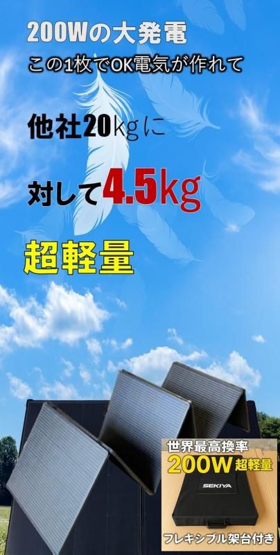 折りたたみソーラー 200W 超軽量 薄型 4.5kg HPBCセル搭載 ETFE