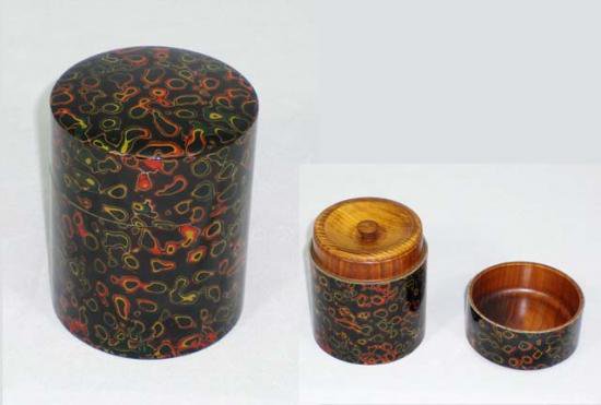 津軽塗・漆工芸品　木製茶筒一式