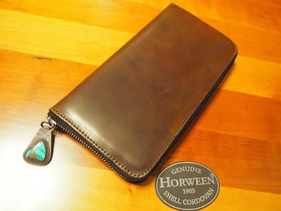7sense 長財布　コードバン　稀少　ターコイズ付き　定価13万 7SENSE】シェルコードバン・ラウンドジップ長財布/ネイビー(HG