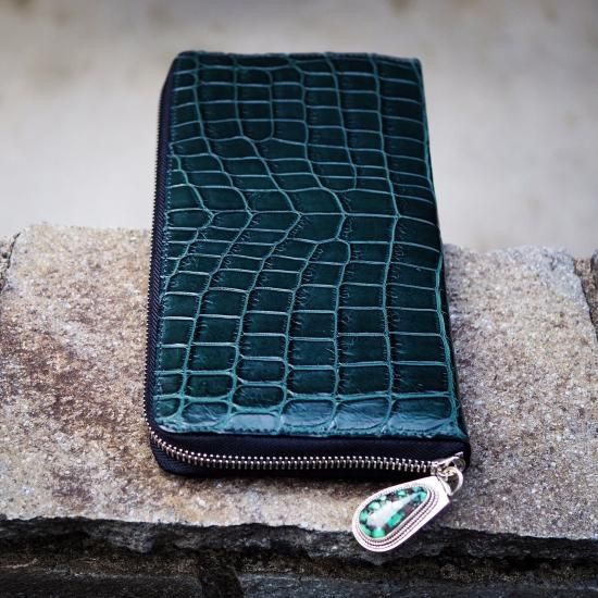 7SENSE】クロコダイル・ポロサス・ラウンドジップ長財布/ディープ