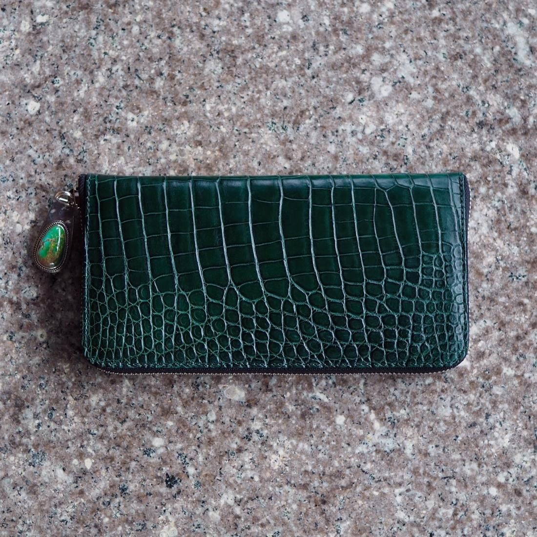 7SENSE】クロコダイル・ラウンドジップ長財布/ディープグリーン(GGG