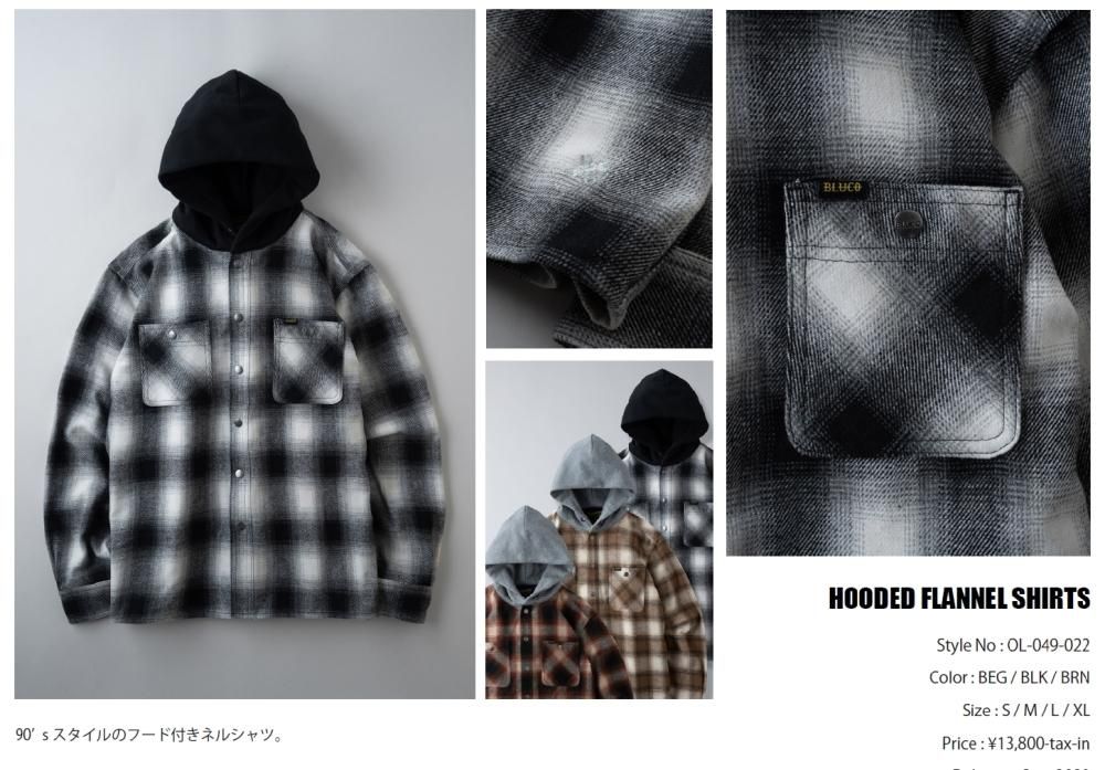 BLUCO(ブルコ) フードフランネルシャツ 黒 古着美品 Lサイズ