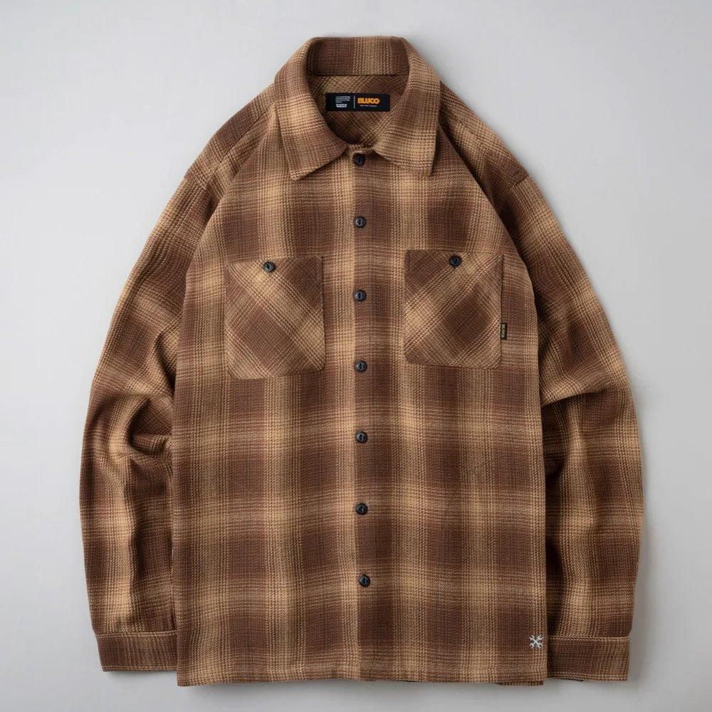blucoブルコ　チェックネルシャツ Lサイズ BLUCO】OMBRE CHECK FLANNEL SHIRT (GRAY) Lサイズ しっかりと