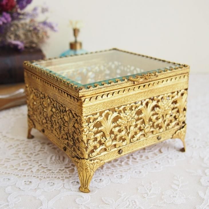 116 ファッション * vintage Jewelry box ୨୧ ガラス製 ジュエリー