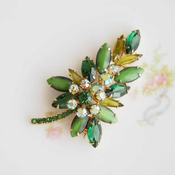 Juliana Style Multicolored Navette Rhinestone Brooch with