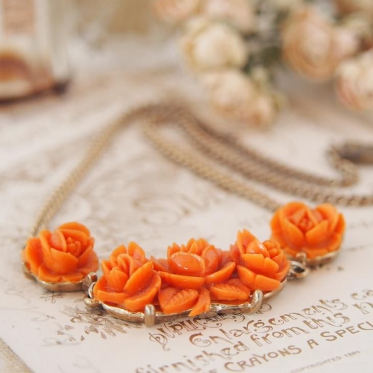 Unsigned Beauty ゴールドトーン オレンジコーラルカラー ローズ 薔薇