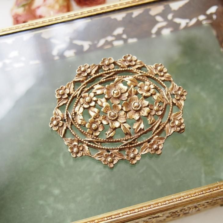 ジュエリーボックス・ケース ガラスの蓋 宝石箱 お花模様