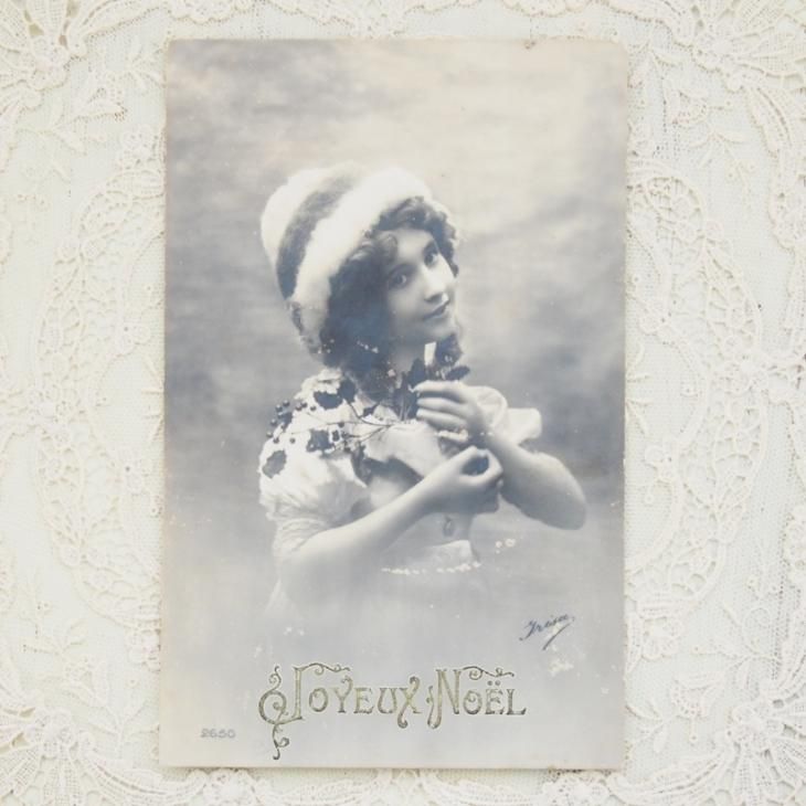 アンティーク ポストカード フランス 少女 JOYEUX NOEL