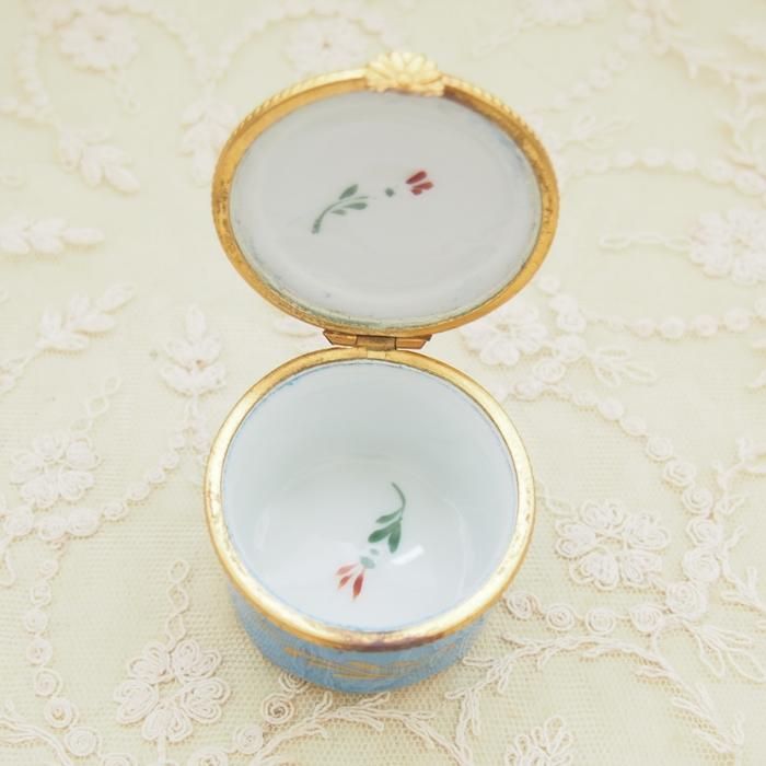 フランス リモージュ お花模様 ブルーのトリンケットボックス
