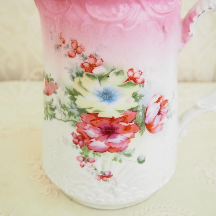 フランス お花模様 ピンク ピッチャー アンティーク ヴィンテージ雑貨 ヴィンテージジュエリーとアンティーク雑貨のお店 Not Too Shabby
