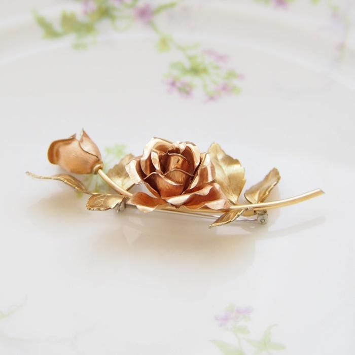 Krementz クレメンツ ゴールドトーン ピンクローズ 薔薇の