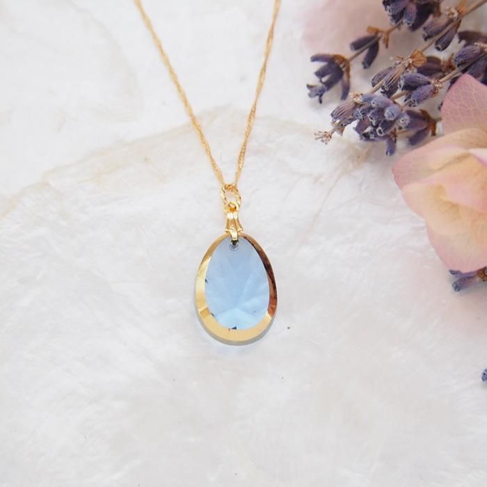 天然素材　アイボリー　ヴィンテージ アンティーク ネックレス ヴィンテージガラス クリアブルー スターバスト オーバル ネックレス