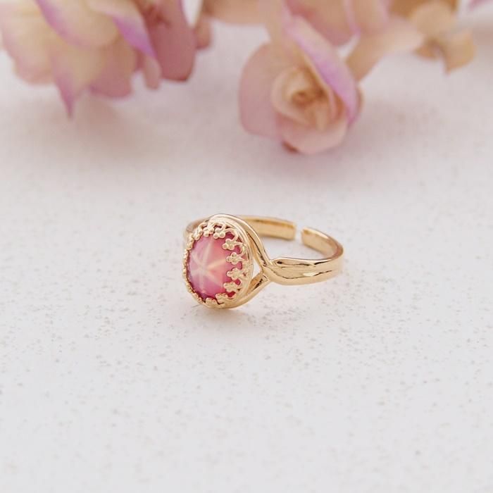 ヴィンテージガラス ピンク キャッツアイ リング 指輪