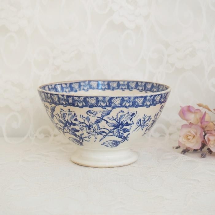 フランス GIEN ブルーのお花模様 カフェオレボウル フランス GIEN ブルーのお花模様 カフェオレボウル