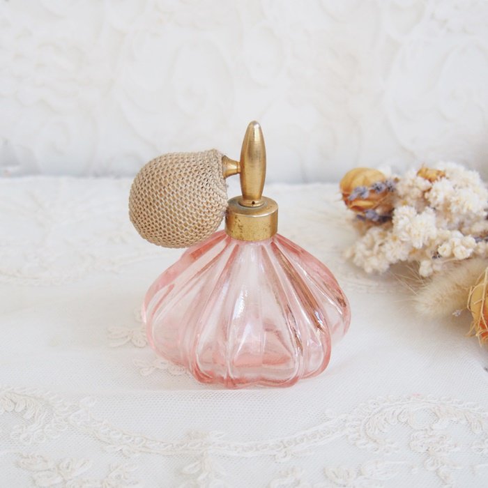 ピンクガラス ポンプつき アトマイザー パフュームボトル 香水瓶
