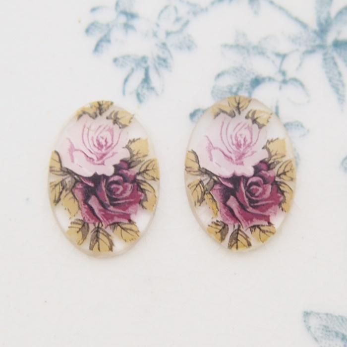 ヴィンテージ ドイツ ピンク レッドローズ 薔薇 カメオカボション オーバル 14ｘ10mm 1個 ヴィンテージジュエリーとアンティーク雑貨のお店 Not Too Shabby