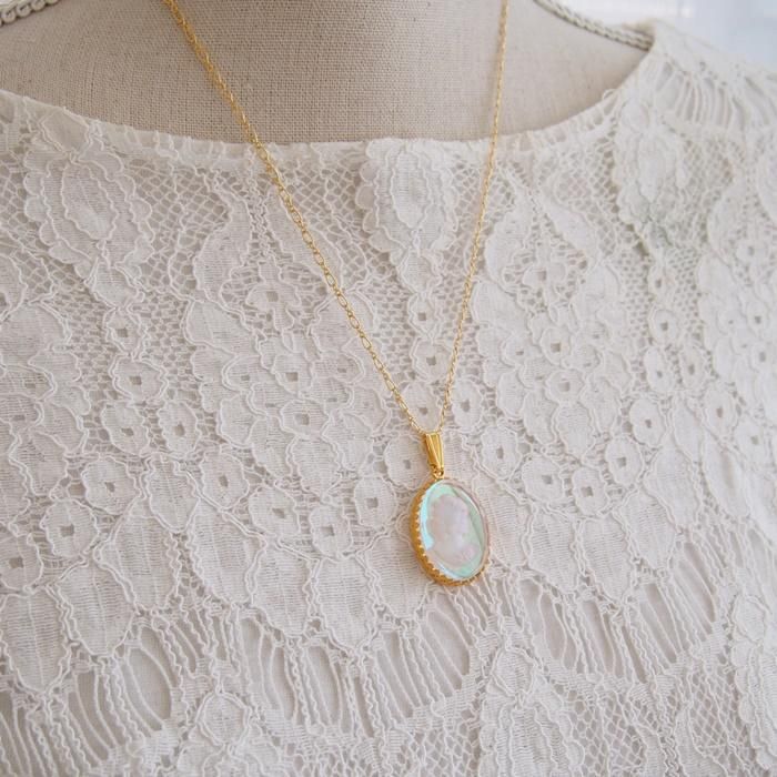 値下げA-8 フランスビンテージネックレスゴールドカラーカメオガラス