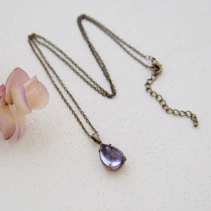 グリポアヴィンテージパープルラウンドパールドロップネックレス