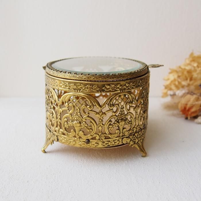 ジュエリーボックス・ケース ガラスの蓋の宝石箱 お花模様