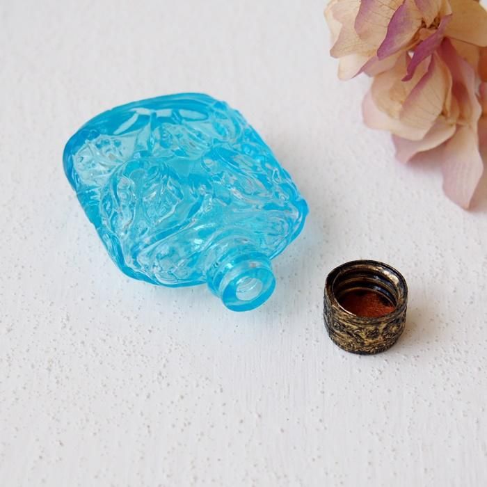 フランス クリアブルーガラス フラワー ミニパフュームボトル