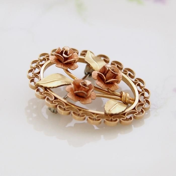 Krementz クレメンツ ゴールドトーン ピンクローズ オーバルシェイプ