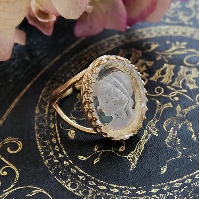 ヴィンテージガラス カメオ オーバル リング 指輪 / 18x13mm