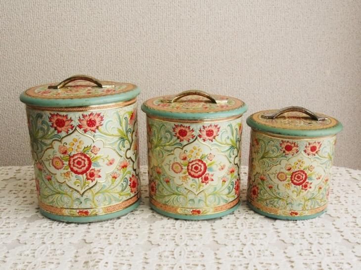 オランダ エレガントなお花のティン製キャニスター 3点セット