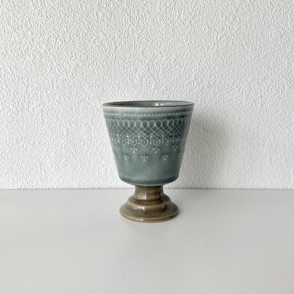 作家　器　わかさま陶芸 わかさま陶芸】益子焼 ／フレンチレースゴブレット（グレー） - ecila