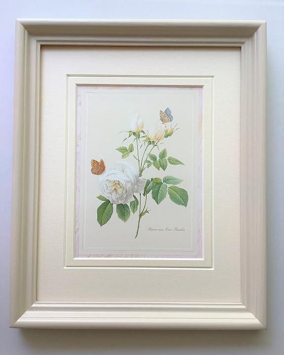 2枚組】イタリア製 ルドゥーテ 薔薇 花 額絵 スクエア 絵画