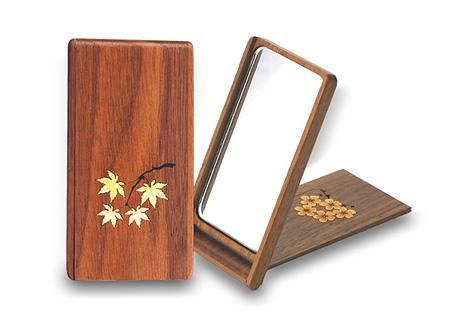 スタンドミラー 木象嵌 手仕事 木製 ウォールナット 桜 紅葉 - 東北 お