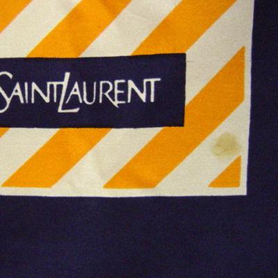 Yves Saint Laurent Vintage <BR> Silk Scarf -Oreange Navy Stripe 2