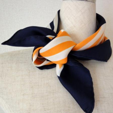 Yves Saint Laurent Vintage <BR> Silk Scarf -Oreange Navy Stripe 4