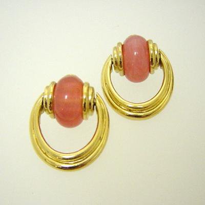 Vintage GIVENCHY Earrings <BR>Pink Lucite Swinging Hoop