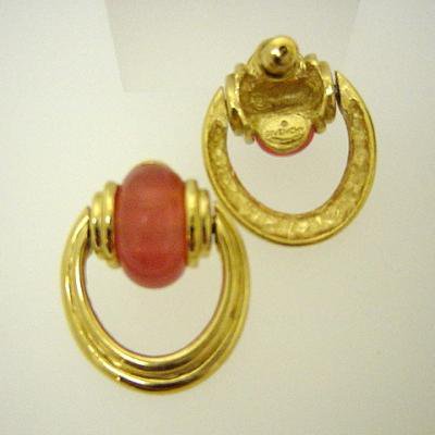 Vintage GIVENCHY Earrings <BR>Pink Lucite Swinging Hoop 2