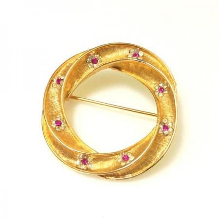 BSK Vintage Demi Parure<BR> Brush Gold Toned Metal with Pink Rhinestones 3