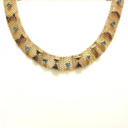 Vintage Choker Necklace <BR>Mesh Gold Tone Rhinestone