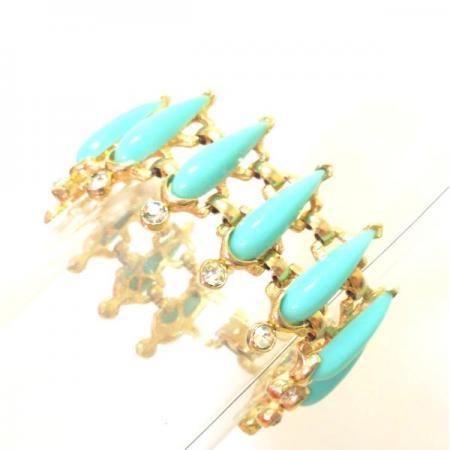 Vintage Bracelet <BR>Blue Lucite and Clear Rhinestone 1950s-60s