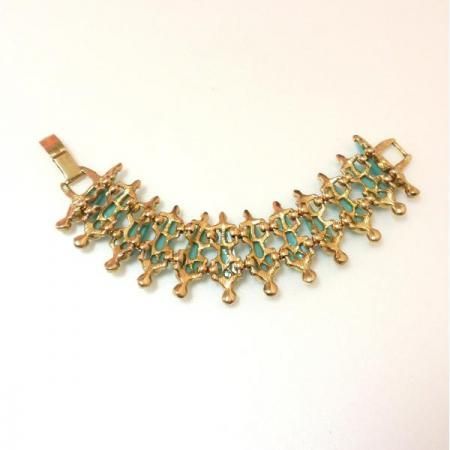 Vintage Bracelet <BR>Blue Lucite and Clear Rhinestone 1950s-60s 2