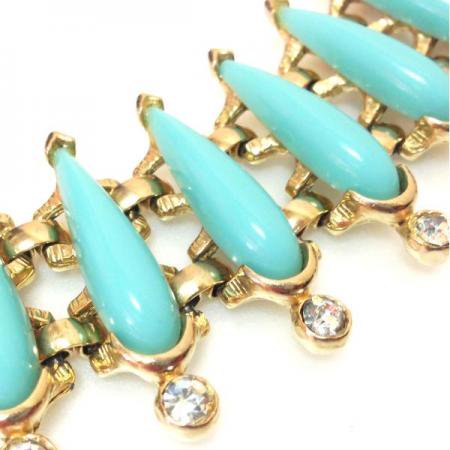 Vintage Bracelet <BR>Blue Lucite and Clear Rhinestone 1950s-60s 3