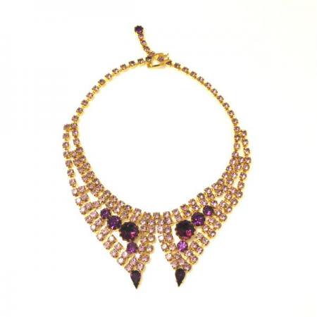 Vintage Collar Necklace<BR> Rhinestones Lavender,Purple 1950s-60s