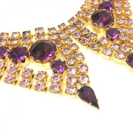 Vintage Collar Necklace<BR> Rhinestones Lavender,Purple 1950s-60s 2