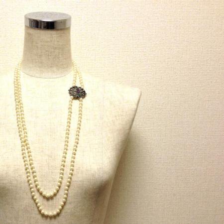Vintage Necklace Faux Pearls with Paste 4