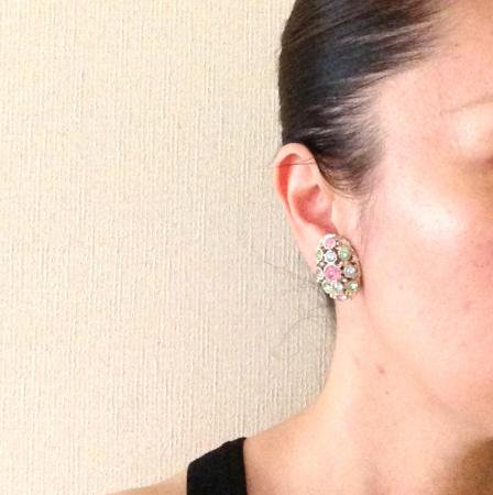 Vintage Earrings Pastel Pink Blue Green Rhinestone 4