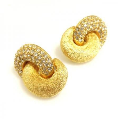Christian Dior Vintage Pierced Earrings Rhinestone