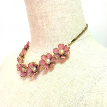 Trifari Vintage Choker Necklace<BR> Glass,Faux peal Flowers<BR> 'Alfred Philippe' 1940s 3